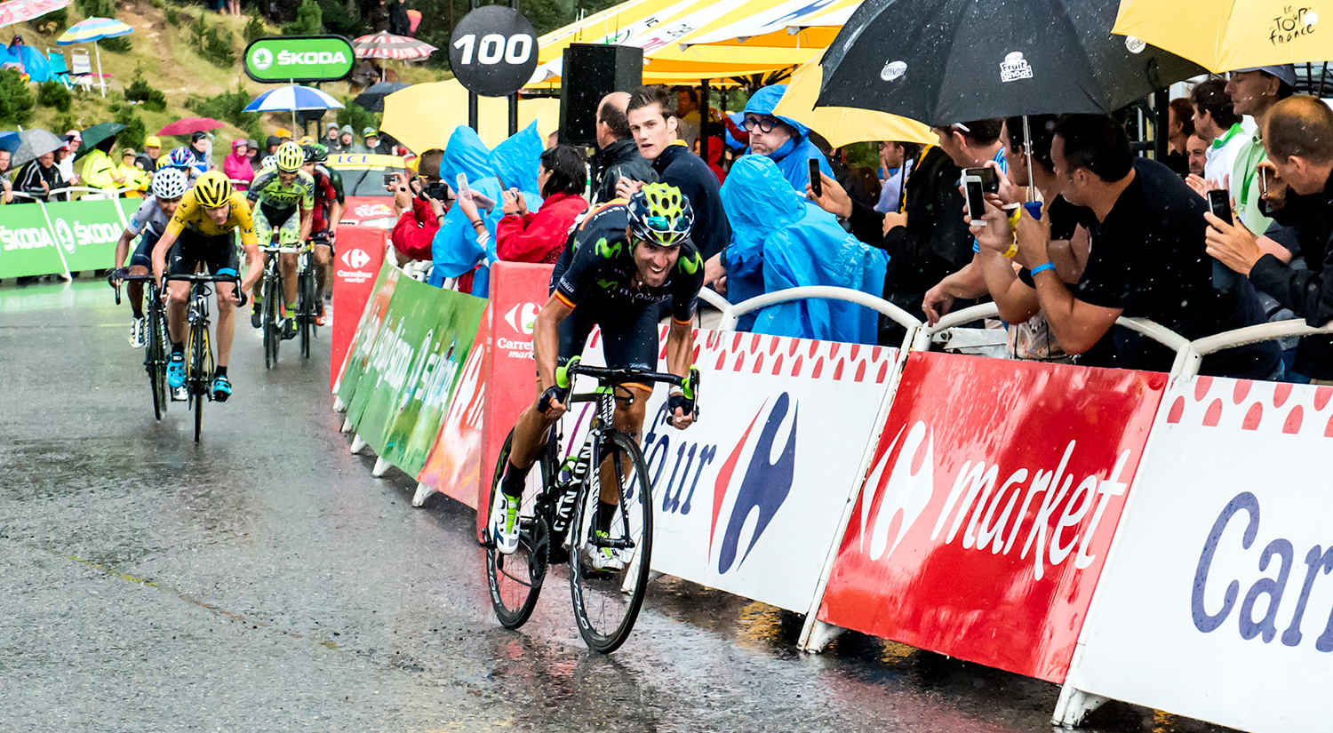 Alejandro Valverde pulls away from Chris Froome, Nairo Quintana  and Alberto Contador, Plateau de Beille, Tour de France - Stage 12, 2015