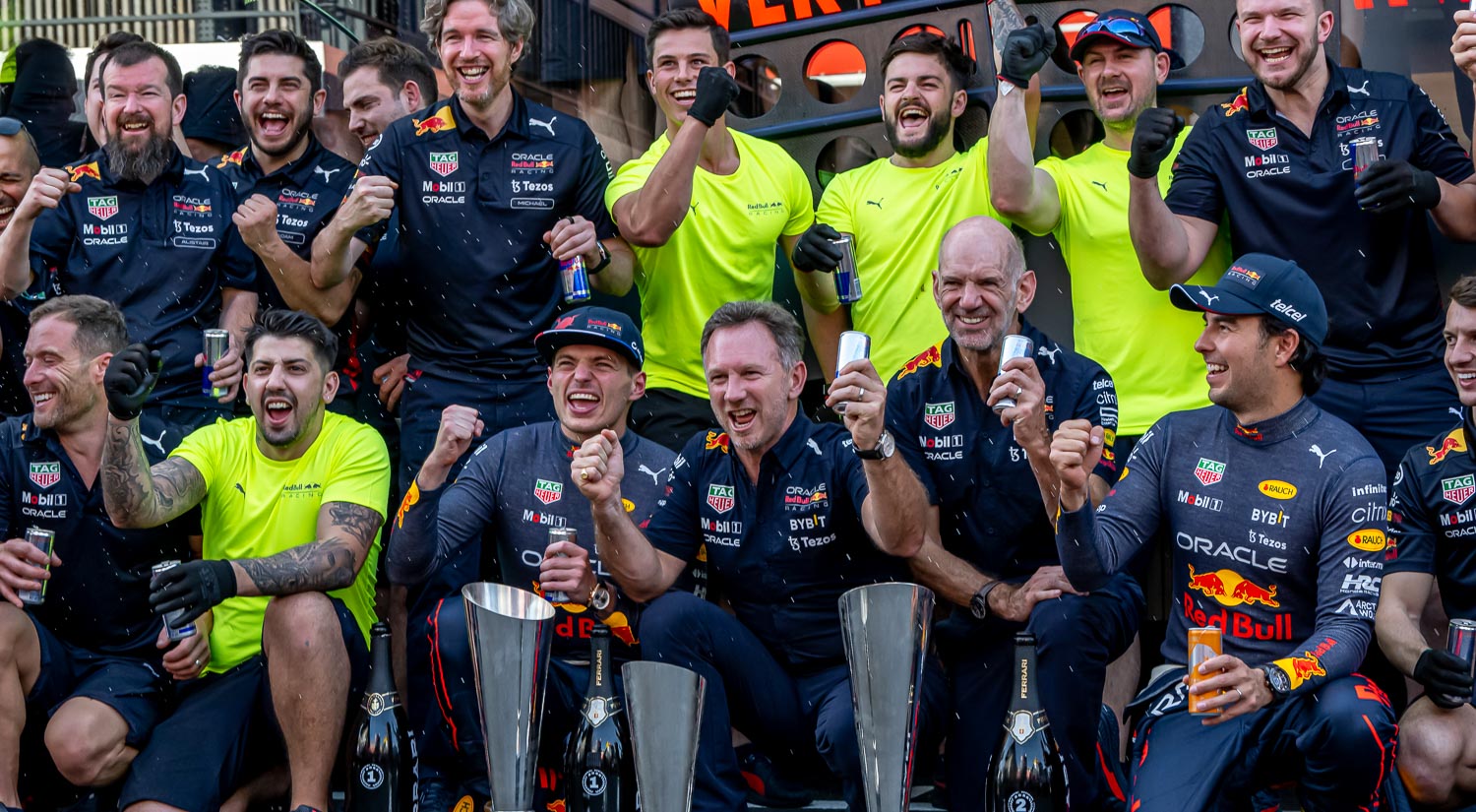 Sergio Perez, Max Verstappen and Christian Horner, Circuit de Barcelona-Catalunya, 2022